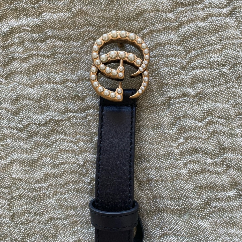 NWT Gucci Black and Gold w Pearl Women's Belt